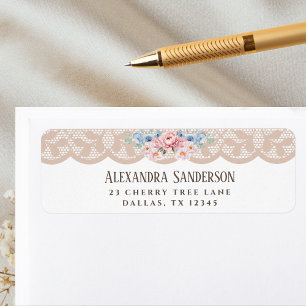 Pink Peony Beige Vintage Lace Return Address Return Address Label