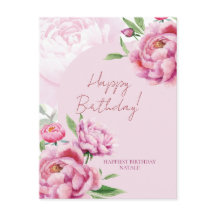 Pink Peony Birthday Folded Greeting Card