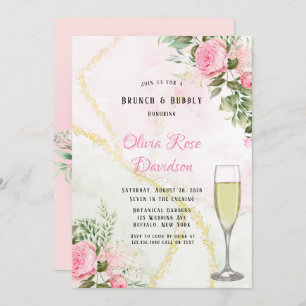 Pink Peony Bloom Alcohol Ink Brunch & Bubbly Invitation