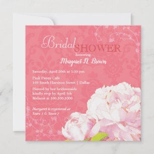 Pink Peony Blooms Summer Bridal Shower Invitation