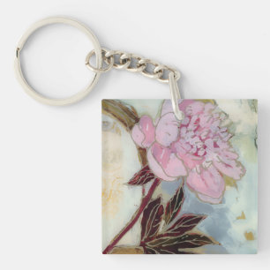 Pink Peony Blossom Key Ring