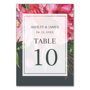 Pink Peony Boho Chic Floral Botanical Wedding Table Number