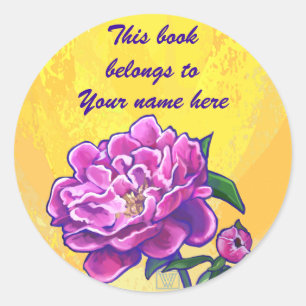 Pink Peony Bookplate Sticker