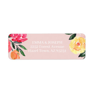Pink Peony Boquet Floral green Wedding Address Return Address Label