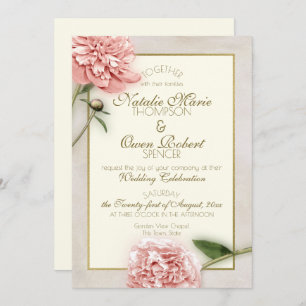 Pink Peony Botanical Wedding Invitation