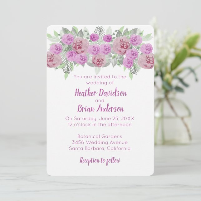 Pink Peony Botanical Wedding Invitation (Standing Front)