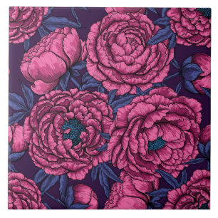 Pink peony bouquet ceramic tile
