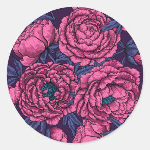 Pink peony bouquet classic round sticker
