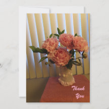 Pink Peony Bouquet Flat Thank You Card