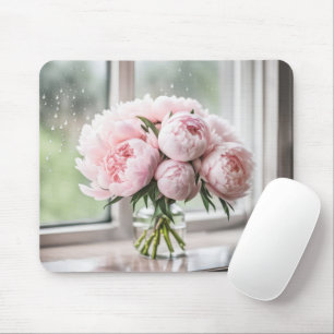Pink Peony Bouquet On A Rainy Day Mouse Pad