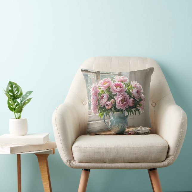 Pink Peony Bouquet On Lace Cushion (Chair)