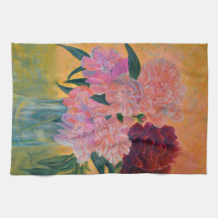 Pink Peony bouquet Tea Towel