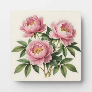 Pink Peony Bouquet Vintage Botanical Illustration Plaque