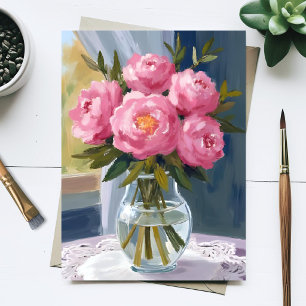 Pink Peony Bouquet Watercolor Floral Painting Postcard