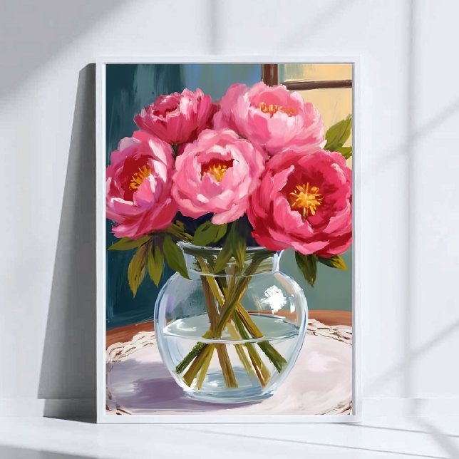 Pink Peony Bouquet Watercolor Floral Painting Poster (Creator Uploaded)