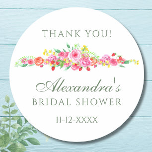 Pink Peony Bridal Shower Thank You Classic Round Sticker