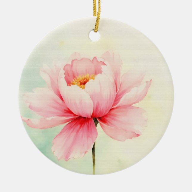 Pink Peony Ceramic Ornament (Front)