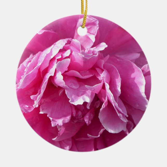 Pink Peony Ceramic Ornament (Front)