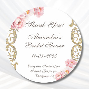 Pink Peony Christian Bridal Shower Thank You Classic Round Sticker