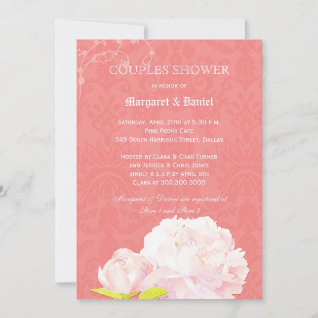 Pink Peony Coral Wedding Couples Shower Invitation (Front)
