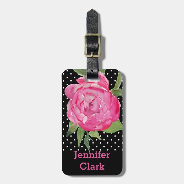 Pink Peony Custom Luggage Tag (Front Vertical)