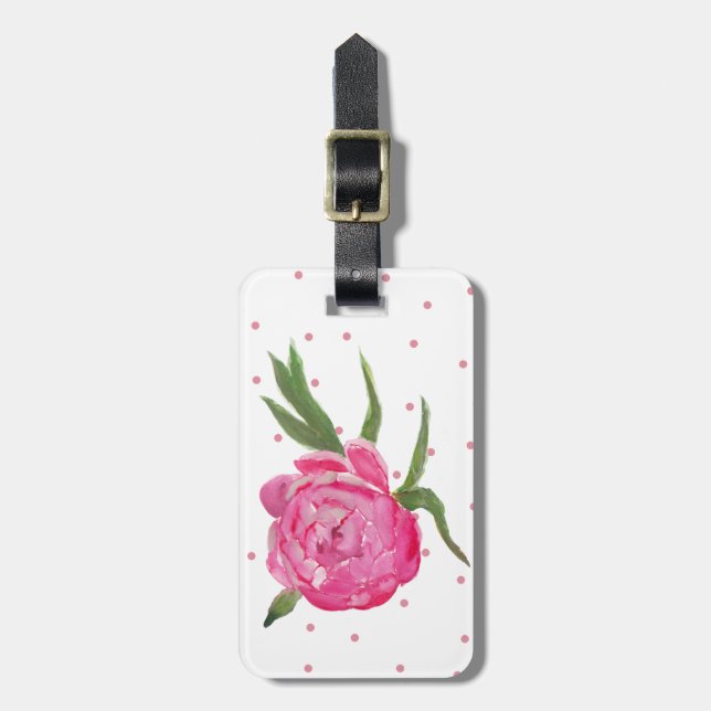 Pink Peony Custom Luggage Tag (Front Vertical)