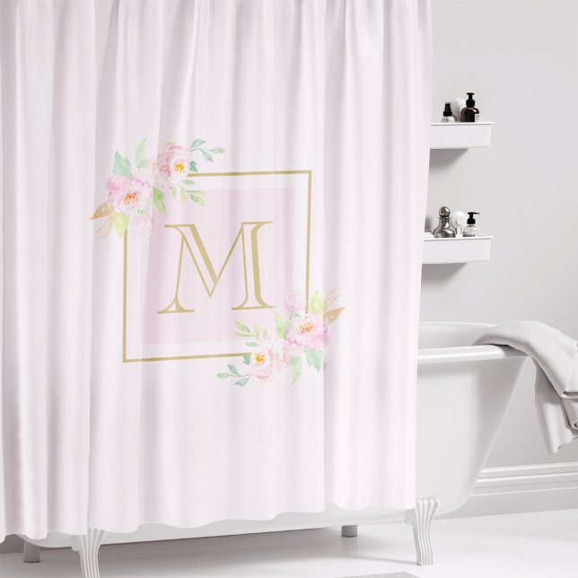 Pink Peony Custom Monogram Shower Curtain (Creator Uploaded)