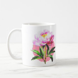 Pink Peony Dot Mosaic Flower Coffee Mug