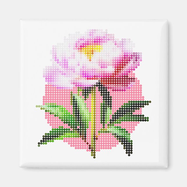 Pink Peony Dot Mosaic Flower Magnet (Front)