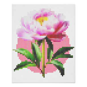 Pink Peony Dot Mosaic Flower Poster