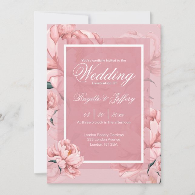 Pink peony engagement invitation (Front)