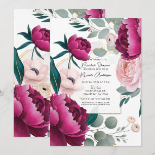 Pink Peony Eucalyptus Garden Floral Bridal Shower Invitation