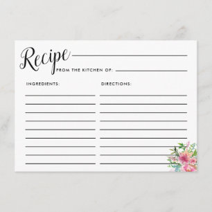 Pink Peony Floral Bridal Recipe Card