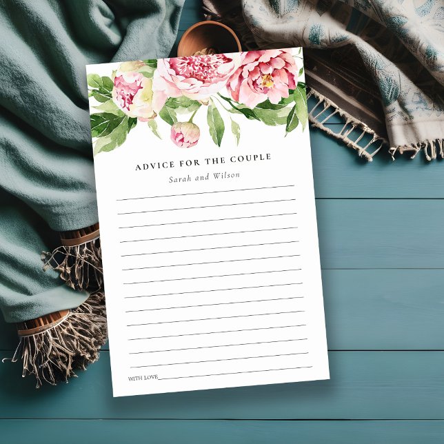 Pink Peony Floral Bridal Shower Advice for Couple (Creator Uploaded)