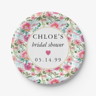 Pink Peony Floral Bridal Shower Paper Plate