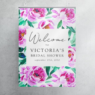 Pink Peony Floral Bridal Shower Welcome Sign