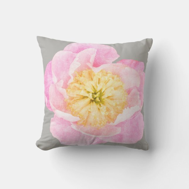 Pink Peony Floral Cushion (Front)