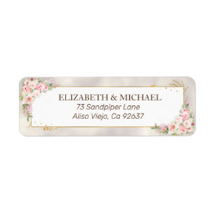 Pink Peony Floral Gold Script Return Address Label