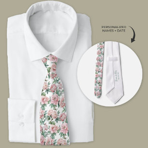 Pink Peony Floral Groomsmen Tie