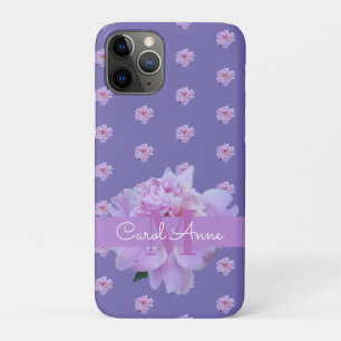 Pink Peony Floral Monogram Purple iPhone 11 Pro Case