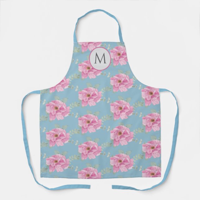 Pink Peony Floral Pattern  Apron (Front)