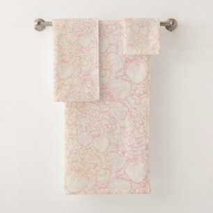 Pink Peony Floral Pattern Bath Towel Set