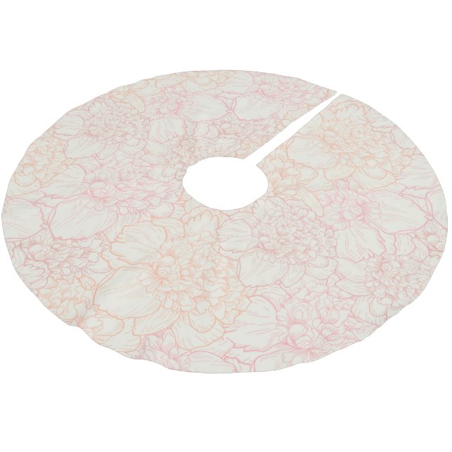Pink Peony Floral Pattern Brushed Polyester Tree Skirt (Angled)