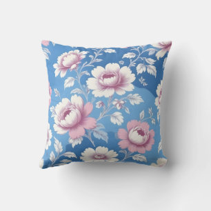 Pink peony floral pattern cushion