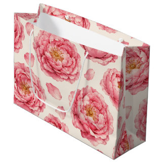 Pink Peony Floral Pattern Large Gift Bag