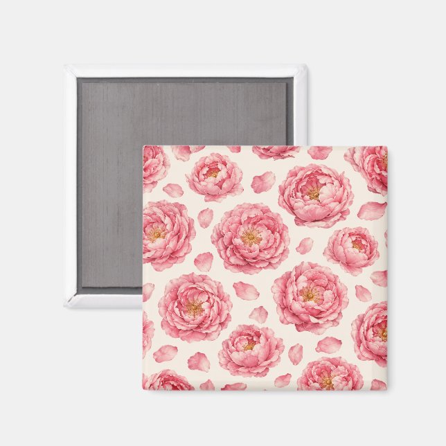 Pink Peony Floral Pattern Magnet (Front/Back)