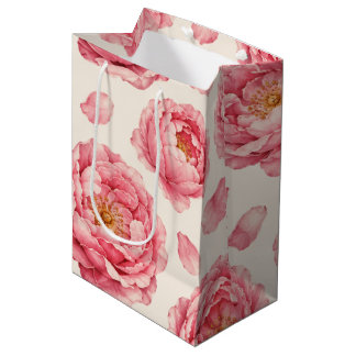 Pink Peony Floral Pattern Medium Gift Bag