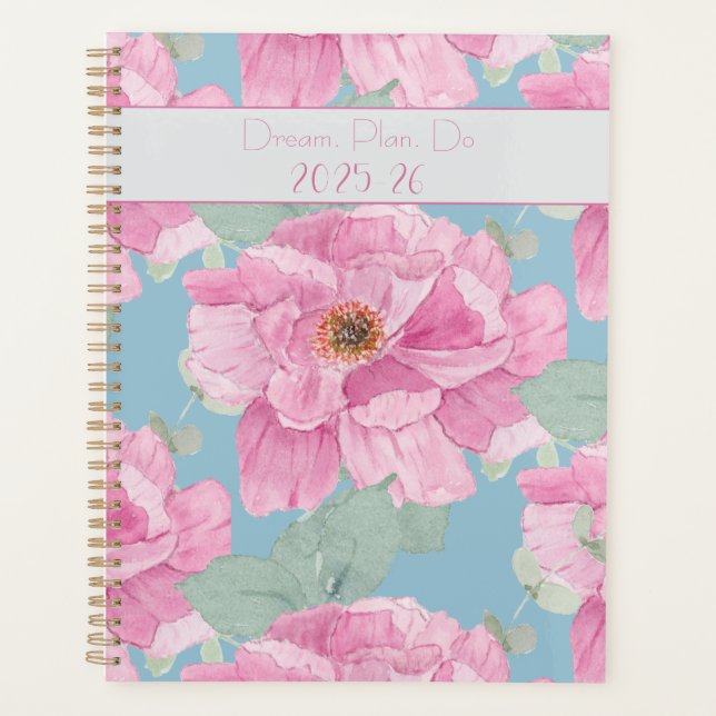 Pink Peony Floral Pattern  Planner (Front)
