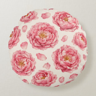 Pink Peony Floral Pattern Round Cushion