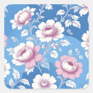 Pink peony floral pattern square sticker
